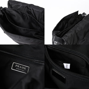 極美品 PRADA プラダ ポコノ ショルダーバッグ トライアングルロゴ 三角ロゴ ナイロン ブラック シルバー金具 中古 4a006214