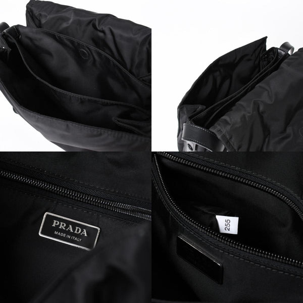 極美品 PRADA プラダ ポコノ ショルダーバッグ トライアングルロゴ 三角ロゴ ナイロン ブラック シルバー金具 中古 4a006214