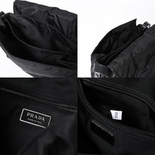 Load the image into the gallery viewer. 極美品 PRADA プラダ ポコノ ショルダーバッグ トライアングルロゴ 三角ロゴ ナイロン ブラック シルバー金具 中古 4a006214