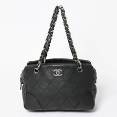 極美品 CHANEL シャネル ワイルドステッチ チェーントートバッグ 10番台 ココマーク キャビアスキン ブラック 中古 4a006232