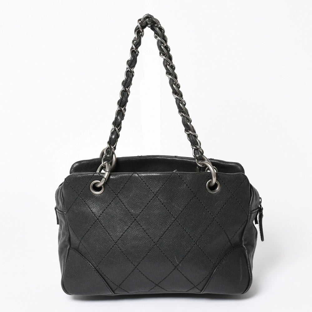 極美品 CHANEL シャネル ワイルドステッチ チェーントートバッグ 10番台 ココマーク キャビアスキン ブラック 中古 4a006232
