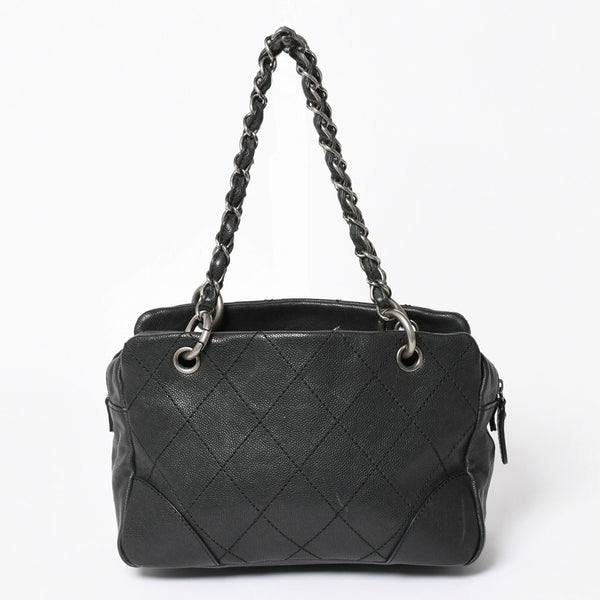 極美品 CHANEL シャネル ワイルドステッチ チェーントートバッグ 10番台 ココマーク キャビアスキン ブラック 中古 4a006232
