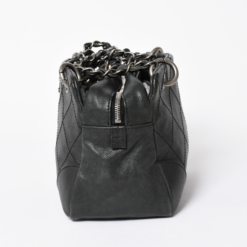 極美品 CHANEL シャネル ワイルドステッチ チェーントートバッグ 10番台 ココマーク キャビアスキン ブラック 中古 4a006232