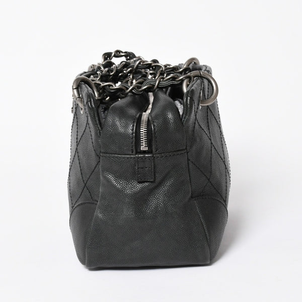 極美品 CHANEL シャネル ワイルドステッチ チェーントートバッグ 10番台 ココマーク キャビアスキン ブラック 中古 4a006232
