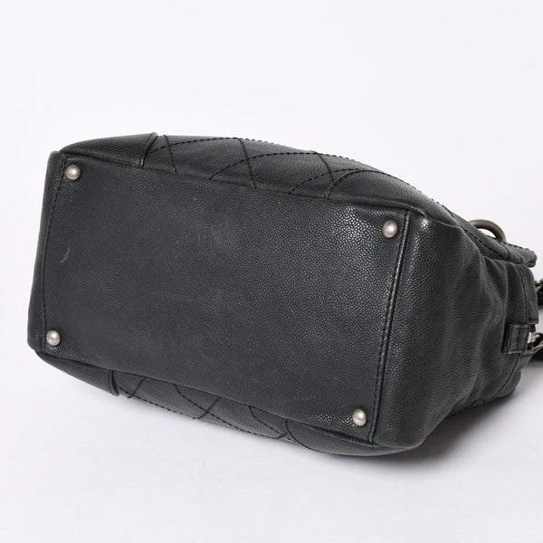 極美品 CHANEL シャネル ワイルドステッチ チェーントートバッグ 10番台 ココマーク キャビアスキン ブラック 中古 4a006232