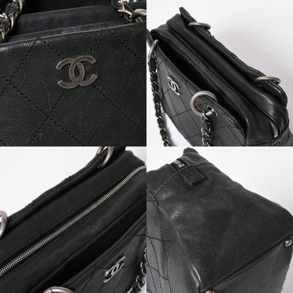 極美品 CHANEL シャネル ワイルドステッチ チェーントートバッグ 10番台 ココマーク キャビアスキン ブラック 中古 4a006232