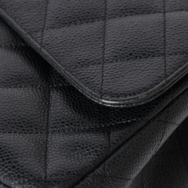 極美品 CHANEL シャネル デカマトラッセ30 Wフラップ Wチェーンショルダーバッグ 16番台 ココマーク キャビアスキン ブラック 中古 4a006242