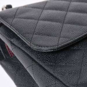 極美品 CHANEL シャネル デカマトラッセ30 Wフラップ Wチェーンショルダーバッグ 16番台 ココマーク キャビアスキン ブラック 中古 4a006242
