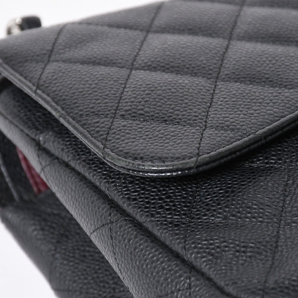 極美品 CHANEL シャネル デカマトラッセ30 Wフラップ Wチェーンショルダーバッグ 16番台 ココマーク キャビアスキン ブラック 中古 4a006242