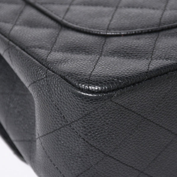 極美品 CHANEL シャネル デカマトラッセ30 Wフラップ Wチェーンショルダーバッグ 16番台 ココマーク キャビアスキン ブラック 中古 4a006242