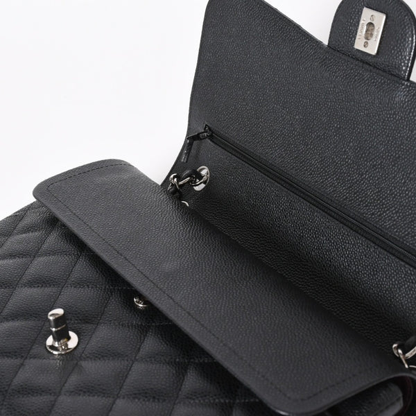 極美品 CHANEL シャネル デカマトラッセ30 Wフラップ Wチェーンショルダーバッグ 16番台 ココマーク キャビアスキン ブラック 中古 4a006242