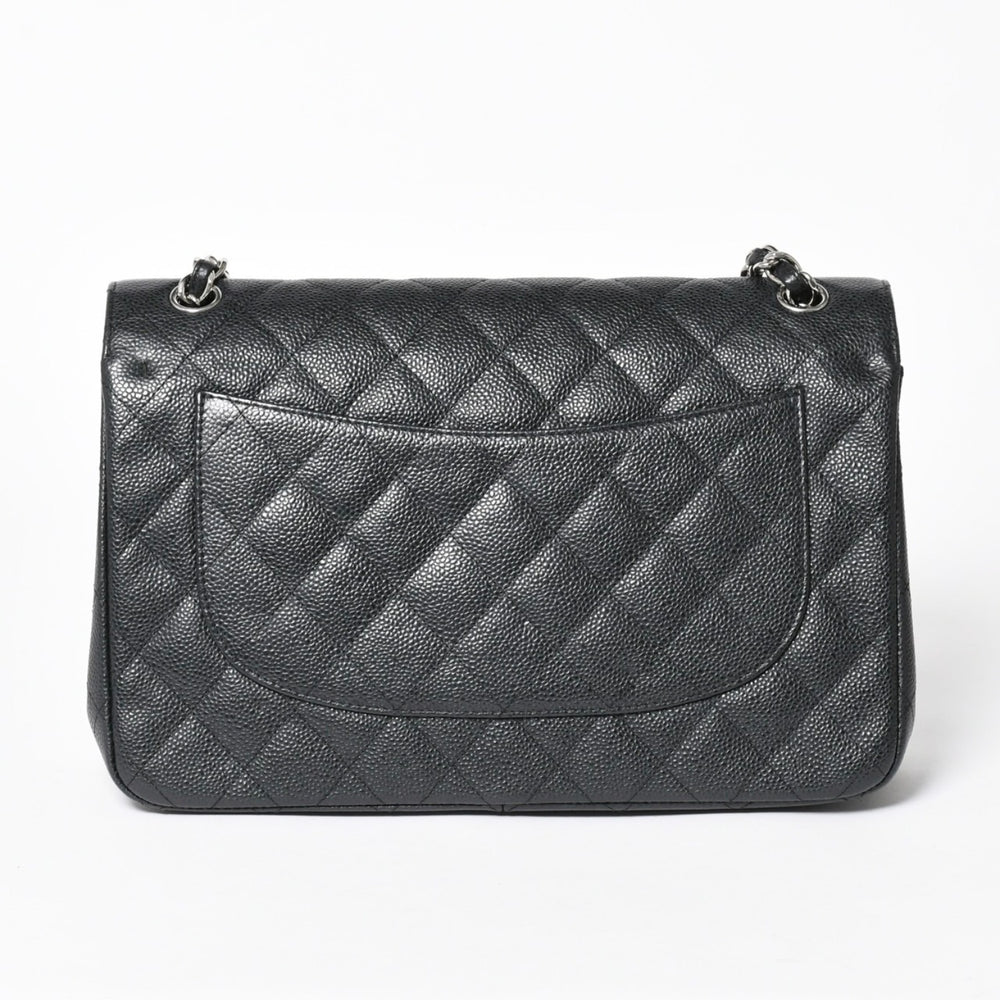 極美品 CHANEL シャネル デカマトラッセ30 Wフラップ Wチェーンショルダーバッグ 16番台 ココマーク キャビアスキン ブラック 中古 4a006242