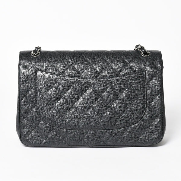 極美品 CHANEL シャネル デカマトラッセ30 Wフラップ Wチェーンショルダーバッグ 16番台 ココマーク キャビアスキン ブラック 中古 4a006242