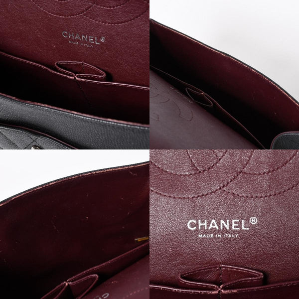極美品 CHANEL シャネル デカマトラッセ30 Wフラップ Wチェーンショルダーバッグ 16番台 ココマーク キャビアスキン ブラック 中古 4a006242