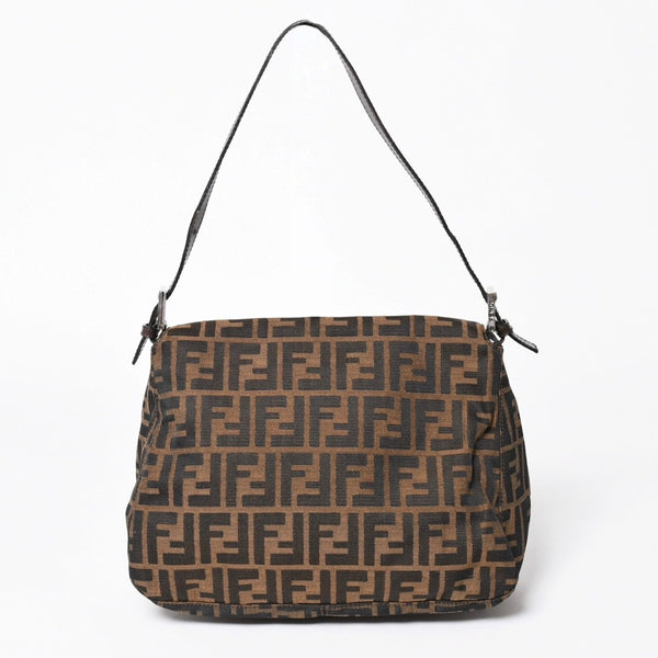 極美品 FENDI フェンディ マンマバケット ワンショルダーバッグ 26325 ズッカ柄 ブラウン ヴィンテージ シルバー金具 中古 4a006218
