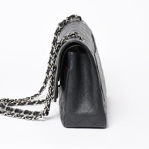 極美品 CHANEL シャネル デカマトラッセ30 Wフラップ Wチェーンショルダーバッグ 16番台 ココマーク キャビアスキン ブラック 中古 4a006242