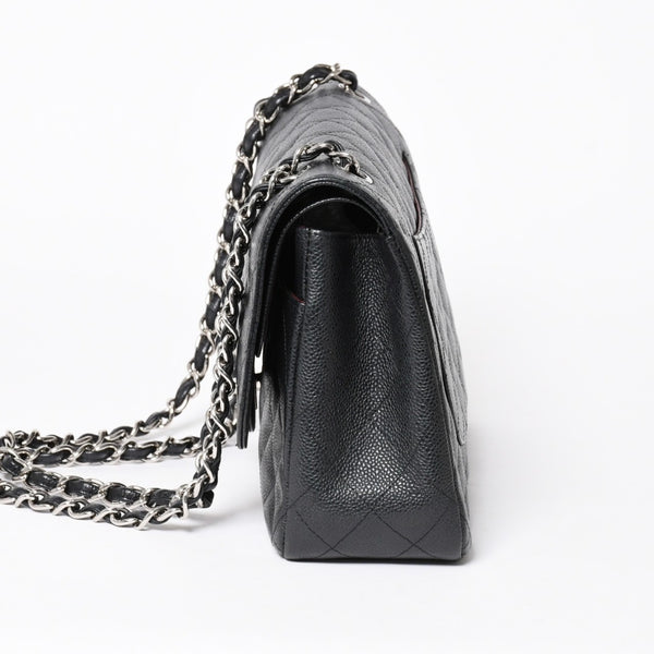 極美品 CHANEL シャネル デカマトラッセ30 Wフラップ Wチェーンショルダーバッグ 16番台 ココマーク キャビアスキン ブラック 中古 4a006242