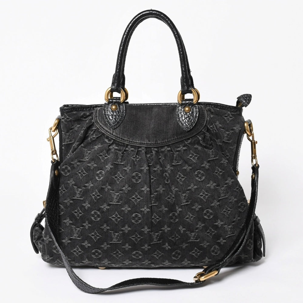 新品同様 LOUIS VUITTON ルイヴィトン ハンドバッグ モノグラムデニム ネオカヴィGM M95352 ブラック レザー 2way仕様 ゴールド金具 中古 4a006255