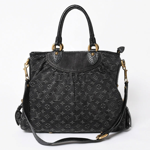 新品同様 LOUIS VUITTON ルイヴィトン ハンドバッグ モノグラムデニム ネオカヴィGM M95352 ブラック レザー 2way仕様 ゴールド金具 中古 4a006255