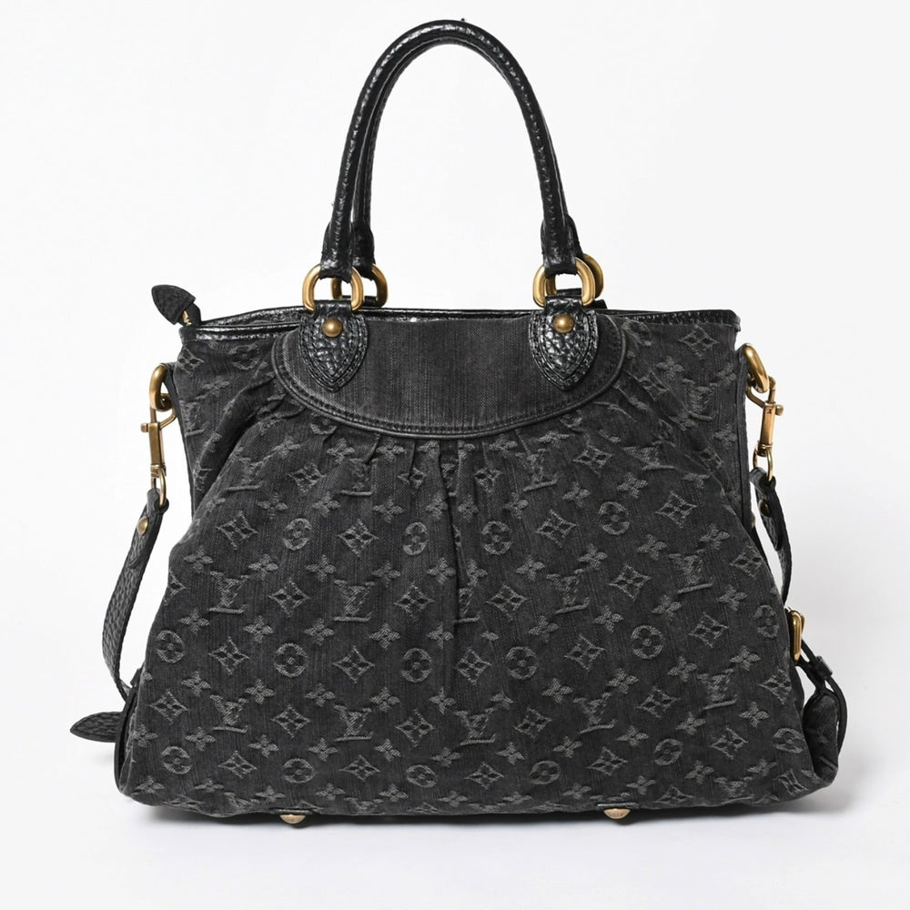 新品同様 LOUIS VUITTON ルイヴィトン ハンドバッグ モノグラムデニム ネオカヴィGM M95352 ブラック レザー 2way仕様 ゴールド金具 中古 4a006255