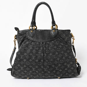 新品同様 LOUIS VUITTON ルイヴィトン ハンドバッグ モノグラムデニム ネオカヴィGM M95352 ブラック レザー 2way仕様 ゴールド金具 中古 4a006255