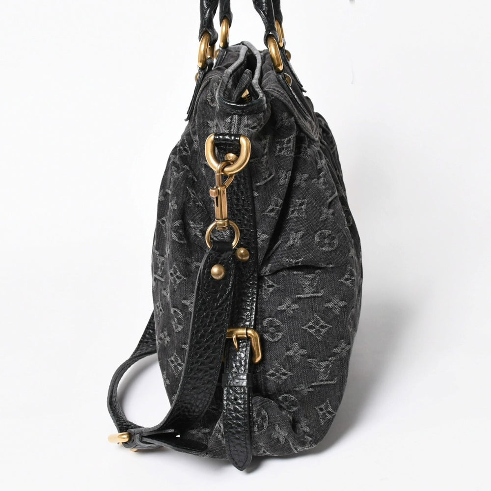 新品同様 LOUIS VUITTON ルイヴィトン ハンドバッグ モノグラムデニム ネオカヴィGM M95352 ブラック レザー 2way仕様 ゴールド金具 中古 4a006255