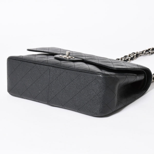 極美品 CHANEL シャネル デカマトラッセ30 Wフラップ Wチェーンショルダーバッグ 16番台 ココマーク キャビアスキン ブラック 中古 4a006242