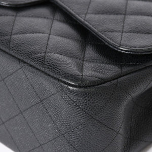 極美品 CHANEL シャネル デカマトラッセ30 Wフラップ Wチェーンショルダーバッグ 16番台 ココマーク キャビアスキン ブラック 中古 4a006242
