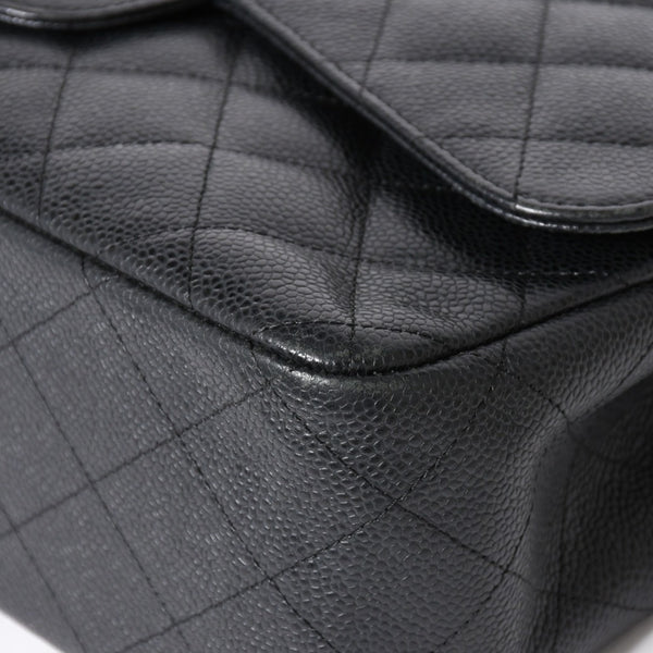 極美品 CHANEL シャネル デカマトラッセ30 Wフラップ Wチェーンショルダーバッグ 16番台 ココマーク キャビアスキン ブラック 中古 4a006242