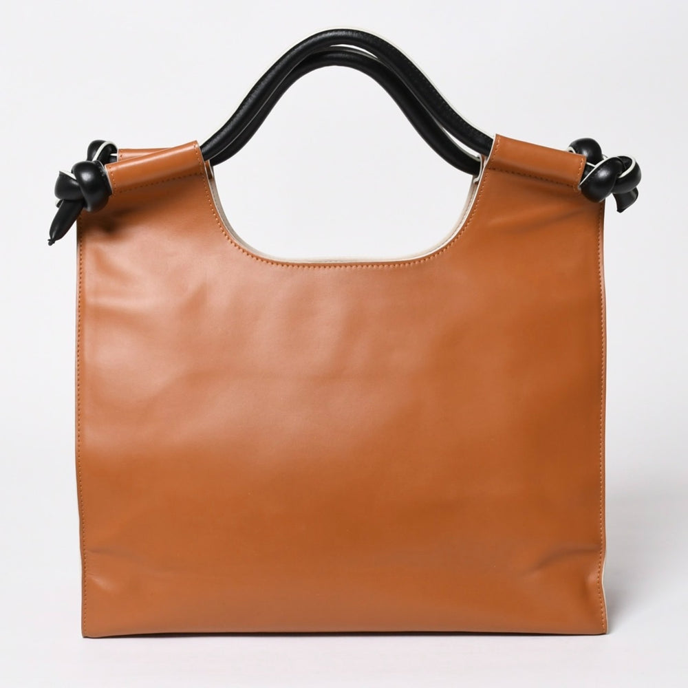 極美品 MARNI マルニ レザーハンドバッグ BMMP0057Q0 ブラウン ブラック アイボリー イタリア製 ゴールド金具 中古 4a006211