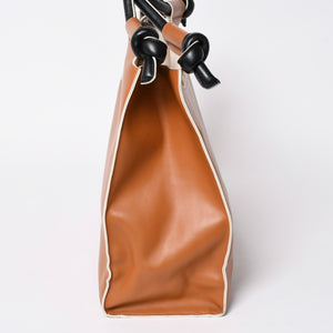 極美品 MARNI マルニ レザーハンドバッグ BMMP0057Q0 ブラウン ブラック アイボリー イタリア製 ゴールド金具 中古 4a006211