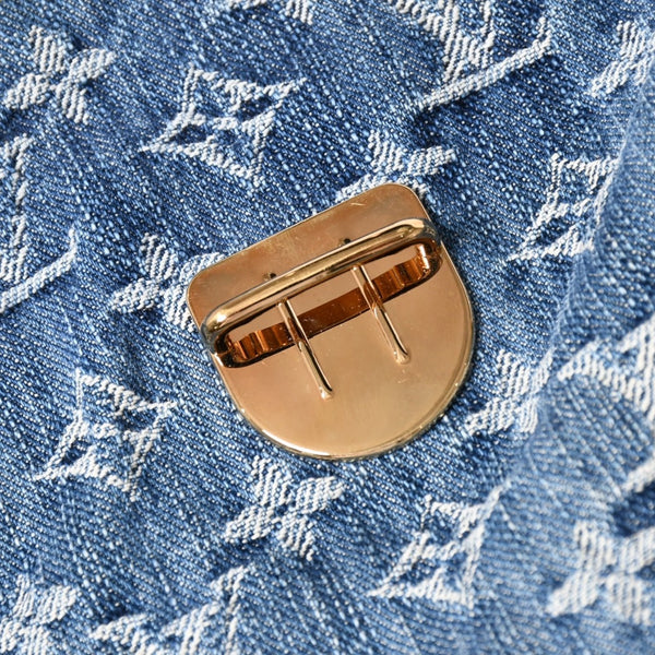 新品同様品 LOUIS VUITTON ルイヴィトン ハンドバッグ ミニプリーティ デニム ブルー モノグラムデニム M95050 中古 4a006256