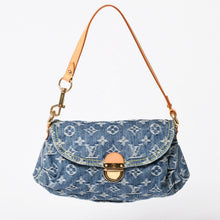 Load the image into the gallery viewer. 新品同様品 LOUIS VUITTON ルイヴィトン ハンドバッグ ミニプリーティ デニム ブルー モノグラムデニム M95050 中古 4a006256