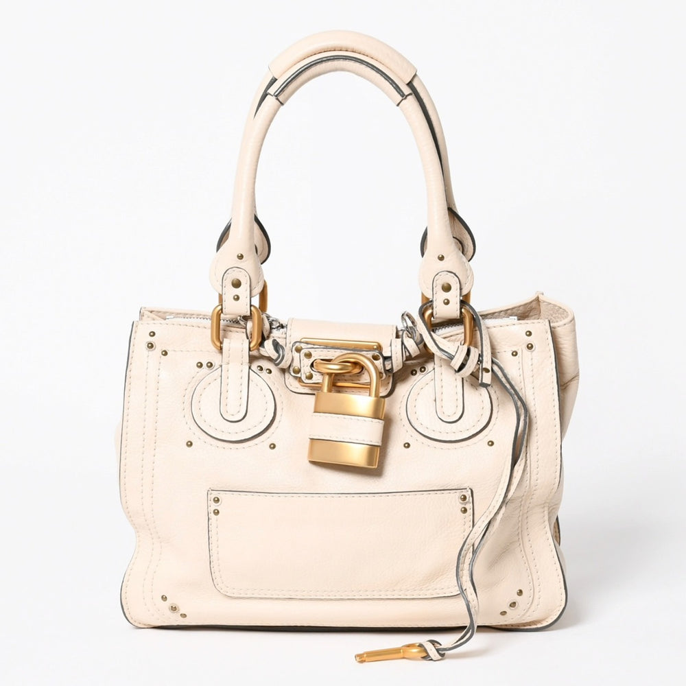 極美品 CHLOE クロエ パディントン ハンドバッグ 01-09-51-5811 ルーマニア製 レザー アイボリー ゴールド金具 中古 4a006212