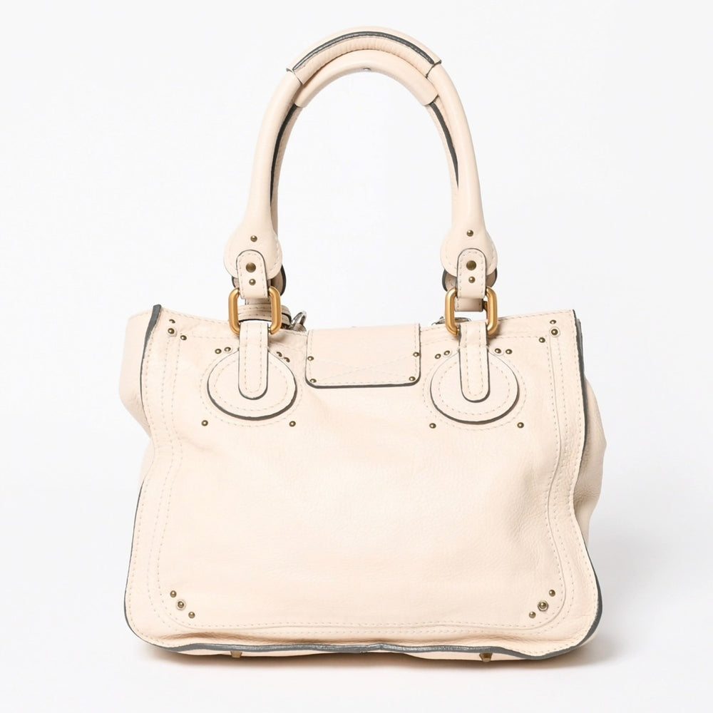 極美品 CHLOE クロエ パディントン ハンドバッグ 01-09-51-5811 ルーマニア製 レザー アイボリー ゴールド金具 中古 4a006212