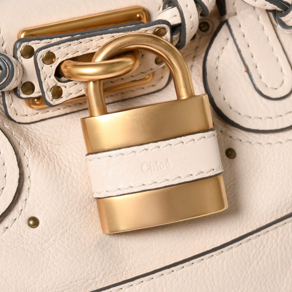 極美品 CHLOE クロエ パディントン ハンドバッグ 01-09-51-5811 ルーマニア製 レザー アイボリー ゴールド金具 中古 4a006212