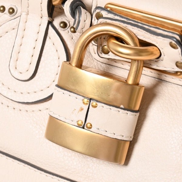 極美品 CHLOE クロエ パディントン ハンドバッグ 01-09-51-5811 ルーマニア製 レザー アイボリー ゴールド金具 中古 4a006212