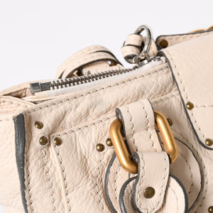 極美品 CHLOE クロエ パディントン ハンドバッグ 01-09-51-5811 ルーマニア製 レザー アイボリー ゴールド金具 中古 4a006212