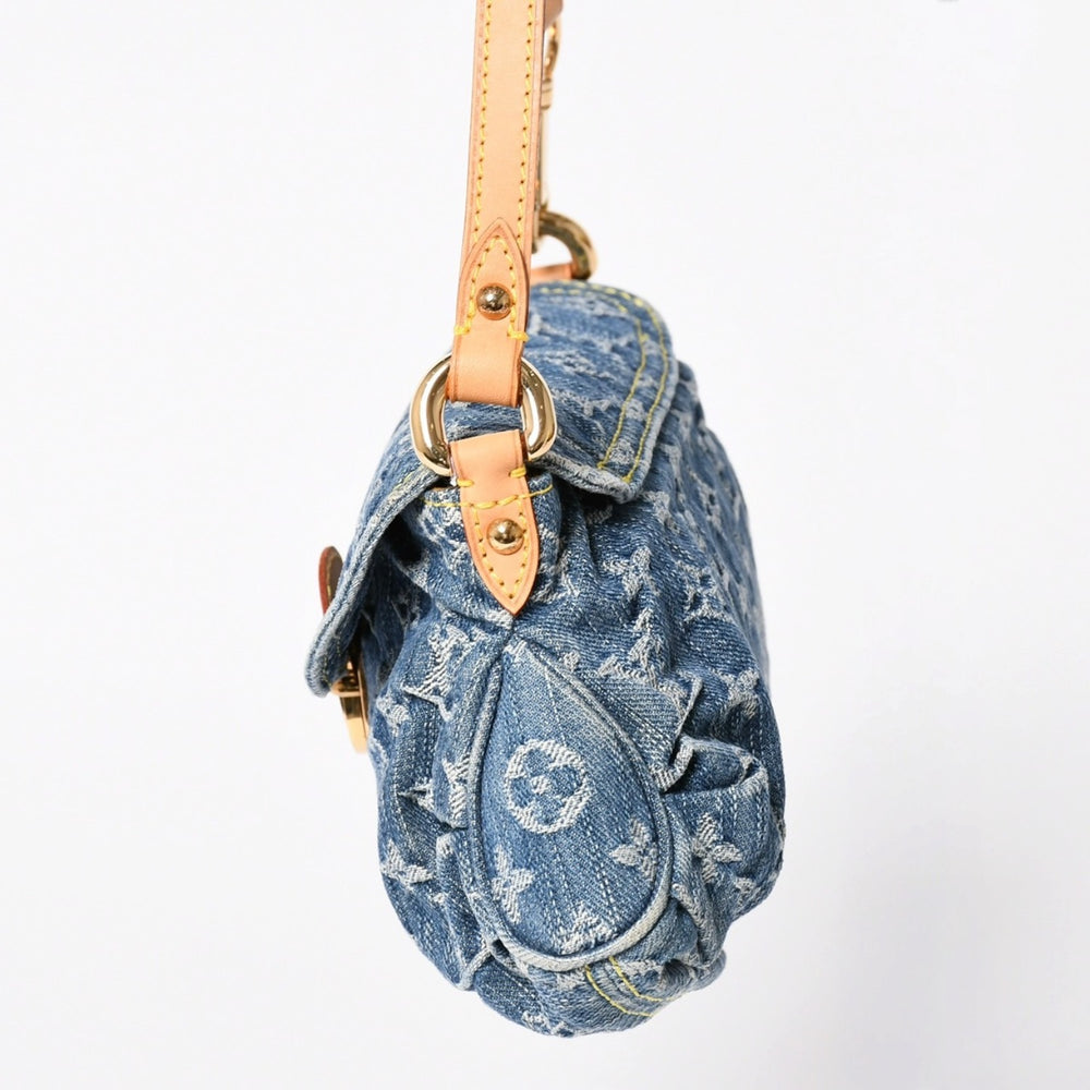 新品同様品 LOUIS VUITTON ルイヴィトン ハンドバッグ ミニプリーティ デニム ブルー モノグラムデニム M95050 中古 4a006256