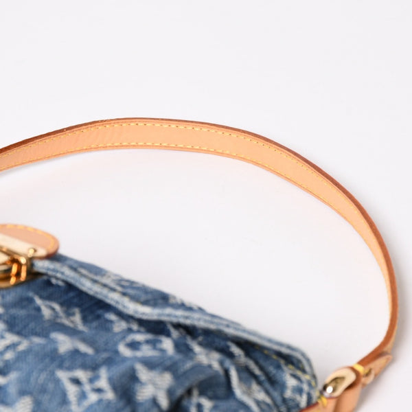 新品同様品 LOUIS VUITTON ルイヴィトン ハンドバッグ ミニプリーティ デニム ブルー モノグラムデニム M95050 中古 4a006256