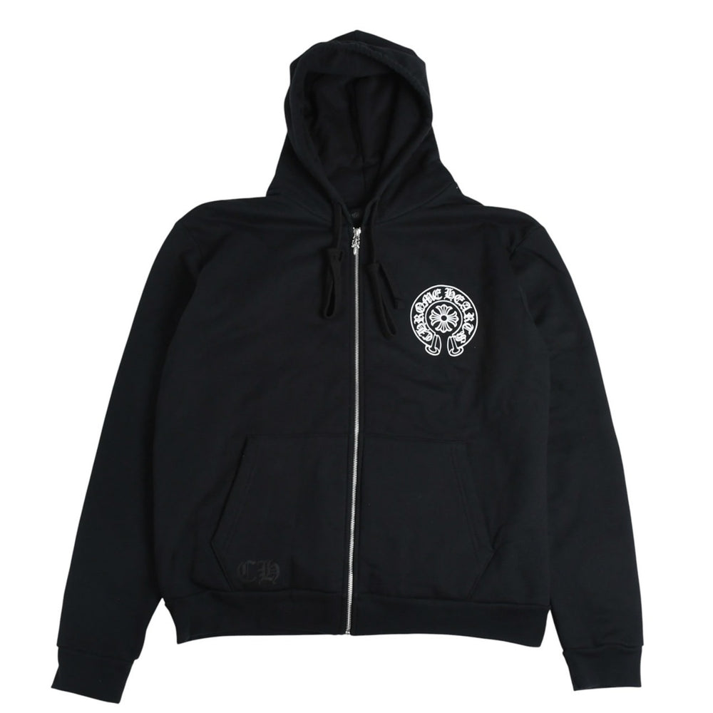 新品未使用 CHROME HEARTS クロムハーツ ジップアップフーディー パーカー サイズM 東京限定 ホースシュー ブラック 中古 4a006260