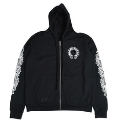 新品未使用 CHROME HEARTS クロムハーツ ジップアップフーディー パーカー サイズM フローラルクロス ブラック 中古 4a006244