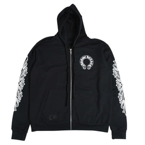 新品未使用 CHROME HEARTS クロムハーツ ジップアップフーディー パーカー サイズM フローラルクロス ブラック 中古 4a006244