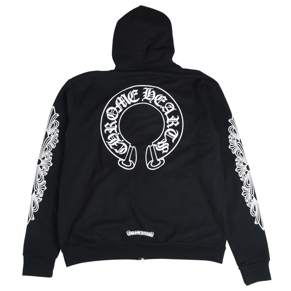 新品未使用 CHROME HEARTS クロムハーツ ジップアップフーディー パーカー サイズM フローラルクロス ブラック 中古 4a006244