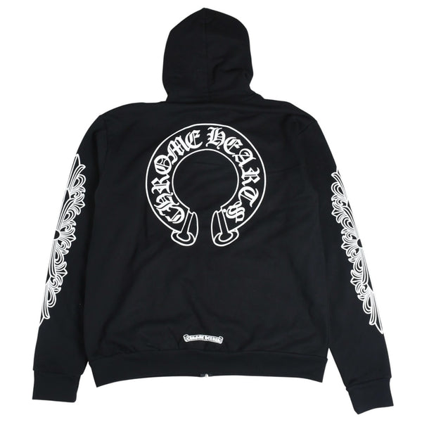 新品未使用 CHROME HEARTS クロムハーツ ジップアップフーディー パーカー サイズM フローラルクロス ブラック 中古 4a006244