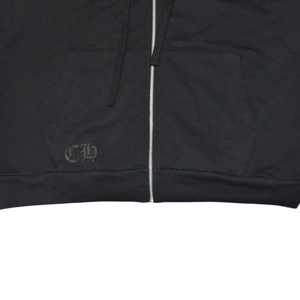 新品未使用 CHROME HEARTS クロムハーツ ジップアップフーディー パーカー サイズM フローラルクロス ブラック 中古 4a006244