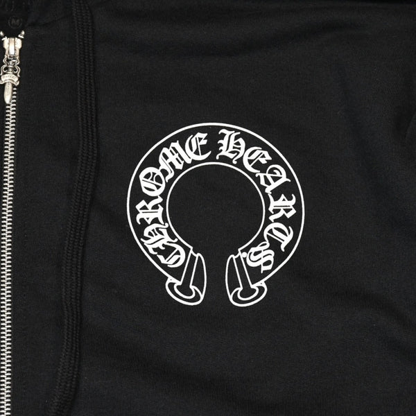 新品未使用 CHROME HEARTS クロムハーツ ジップアップフーディー パーカー サイズM フローラルクロス ブラック 中古 4a006244