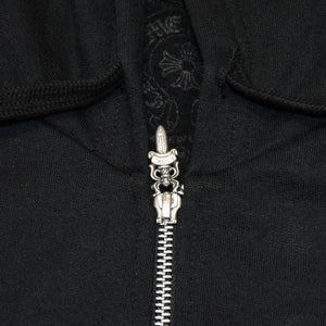 新品未使用 CHROME HEARTS クロムハーツ ジップアップフーディー パーカー サイズM フローラルクロス ブラック 中古 4a006244