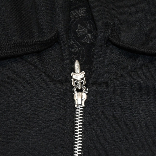 新品未使用 CHROME HEARTS クロムハーツ ジップアップフーディー パーカー サイズM フローラルクロス ブラック 中古 4a006244