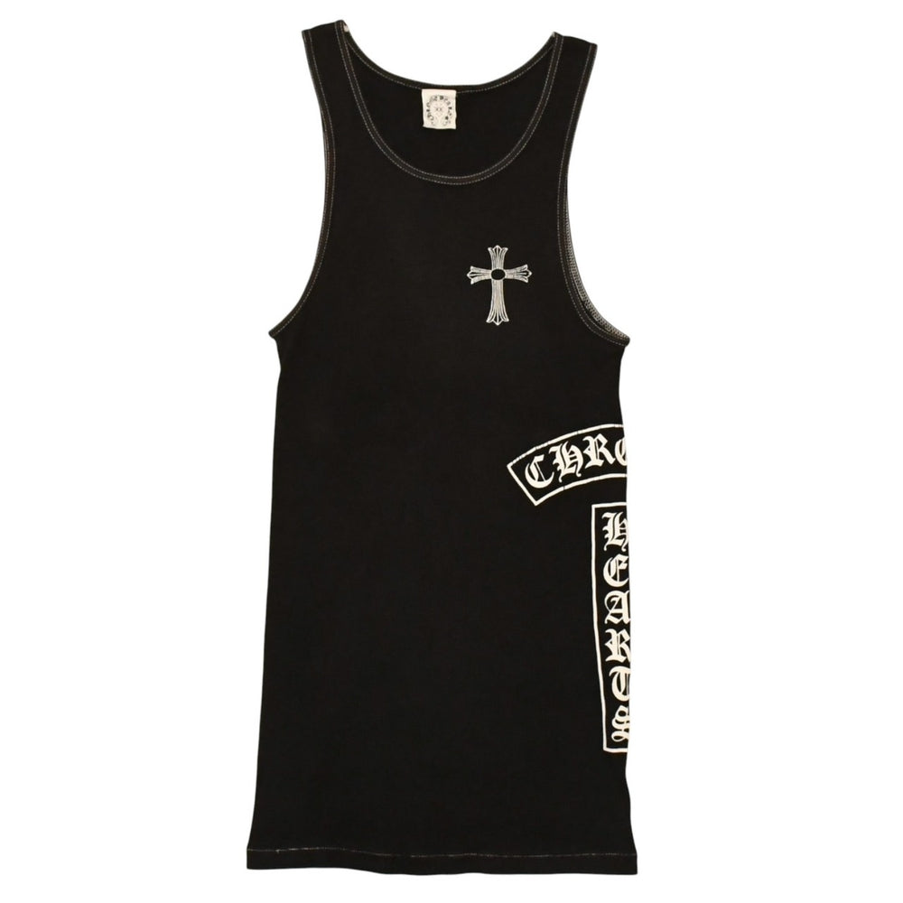 CHROME HEARTS クロムハーツ オールド タンクトップ サイズL CHクロス オールドイングリッシュ Tバー ブラック ホワイト 美品 中古 4a006271